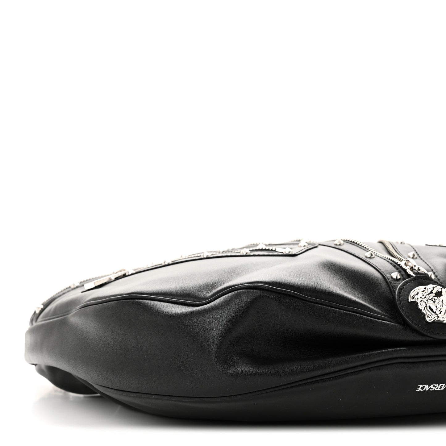 Calfskin Studded Medium Repeat Zip Hobo Black