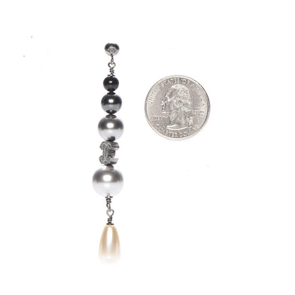 Chanel Pearl Bead CC Drop Earrings Grey Black 2 of 5