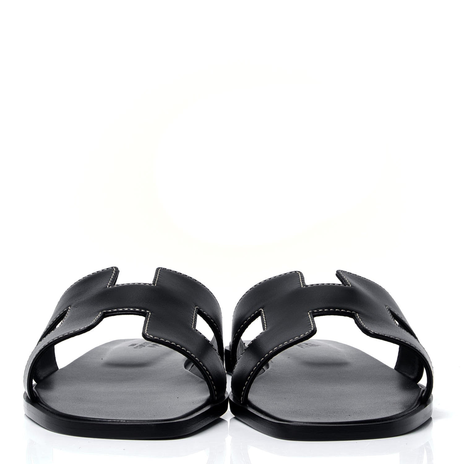 Hermes Box Calfskin Oran Sandals 38.5 Black 2 of 6