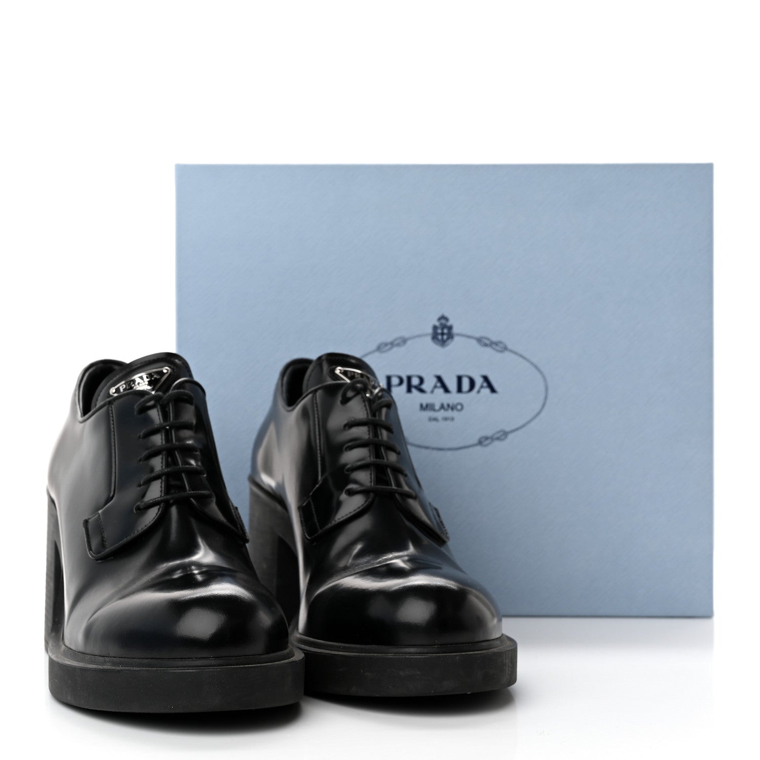 Prada Spazzolato Metal Triangle Logo Lace Up 85mm Loafers 40 Black 13 of 13