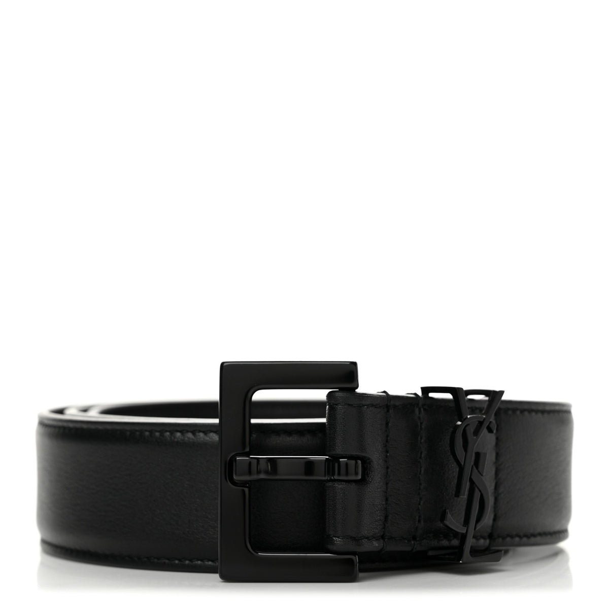 Saint Laurent Box Laque Monochrome Monogram Square Buckle Belt 75 30 Black 1 of 8
