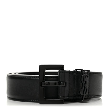 Saint Laurent Box Laque Monochrome Monogram Square Buckle Belt 75 30 Black 1 of 8