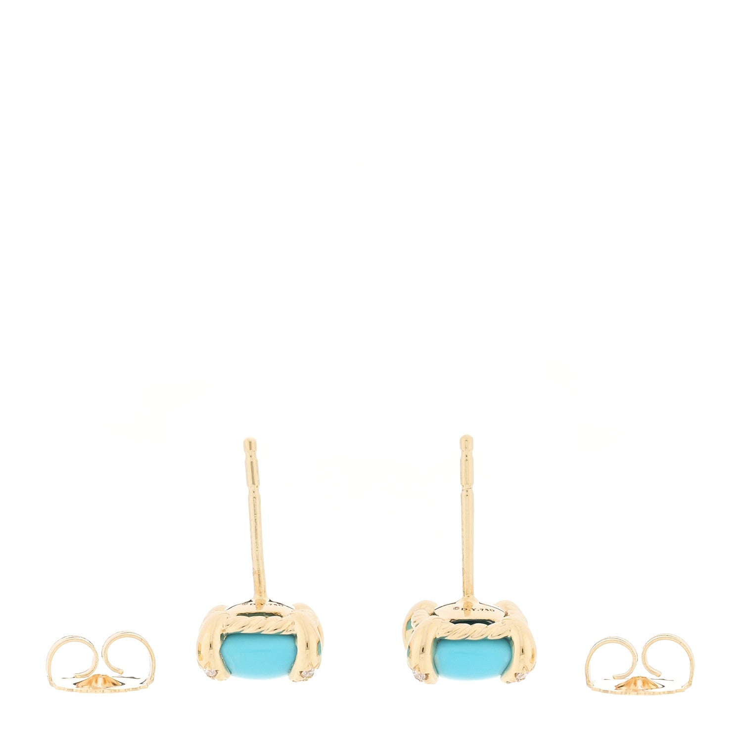 David Yurman 18K Yellow Gold Diamond Turquoise 8mm Chatelaine Earrings 3 of 4