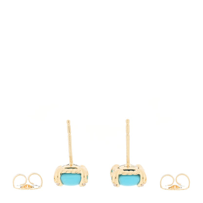 David Yurman 18K Yellow Gold Diamond Turquoise 8mm Chatelaine Earrings 3 of 4