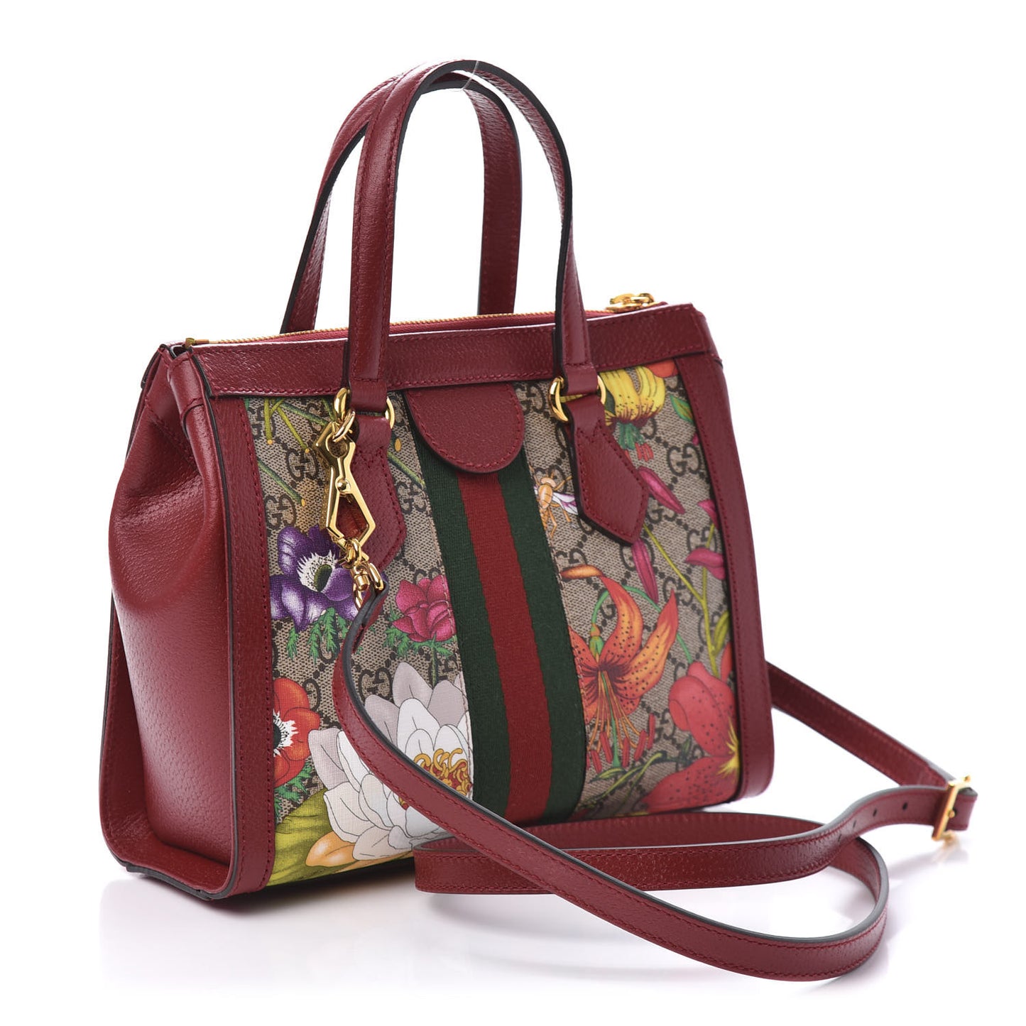 GG Supreme Monogram Flora Web Small Ophidia Tote Bag Red