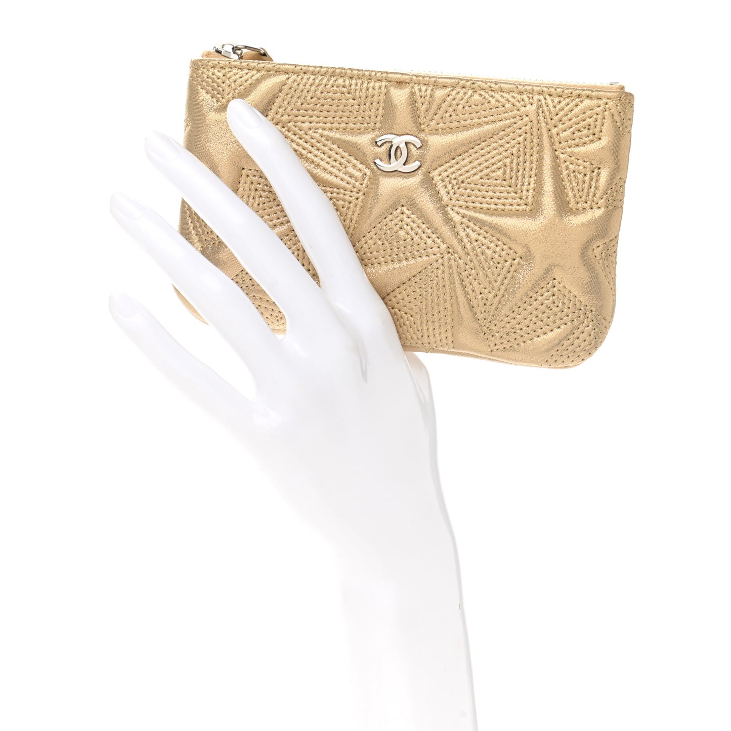 Metallic Lambskin Star Embossed Coin Purse Case Gold