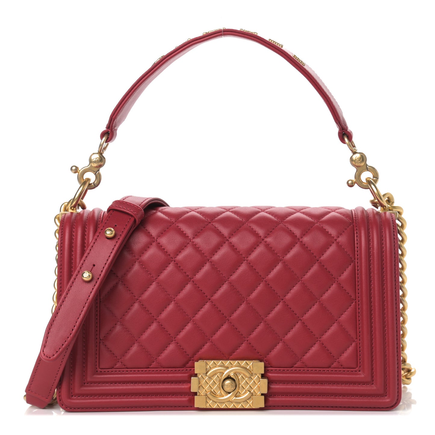 Calfskin Medium Boy Logo Top Handle Flap Red