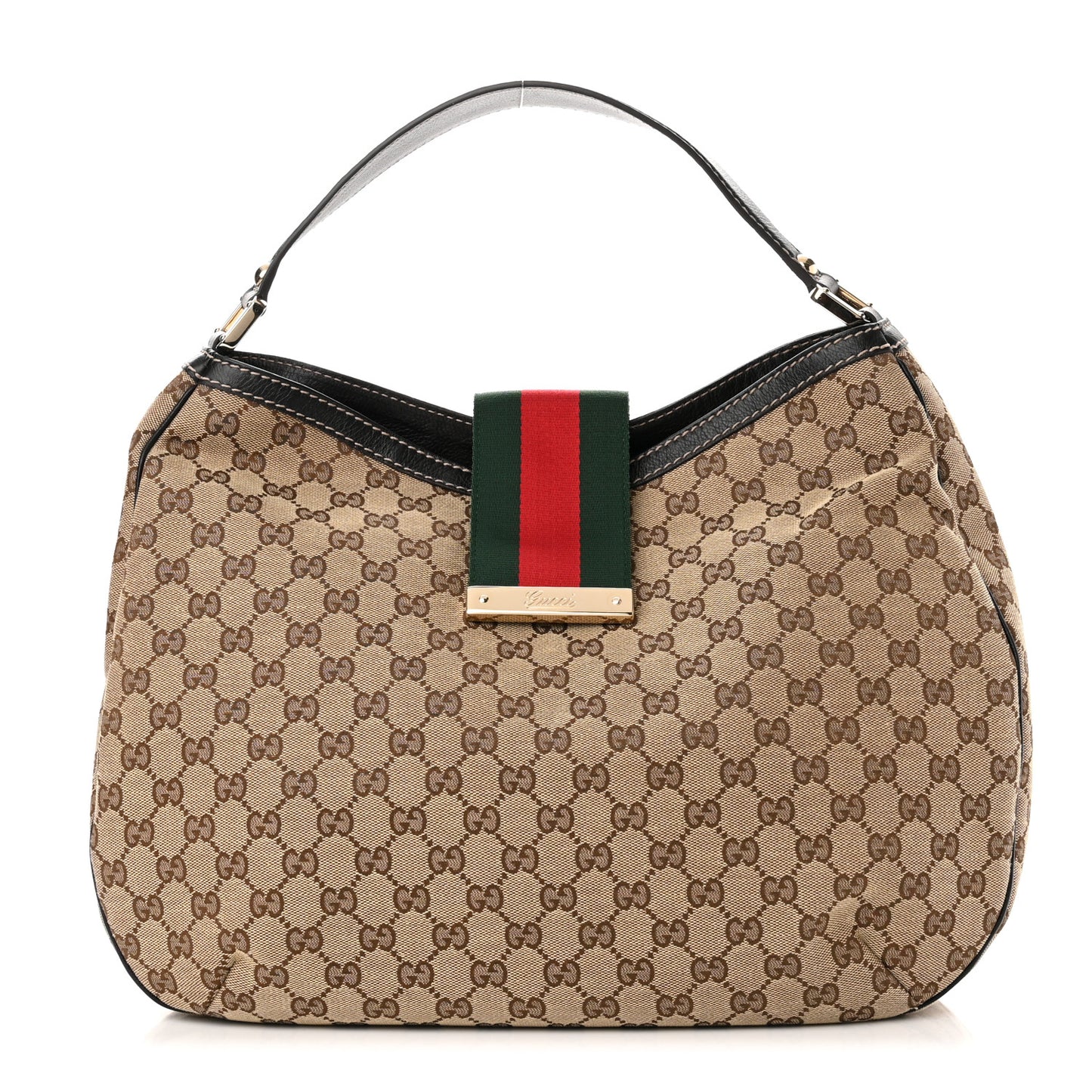 Monogram Large New Ladies Web Hobo Dark Brown