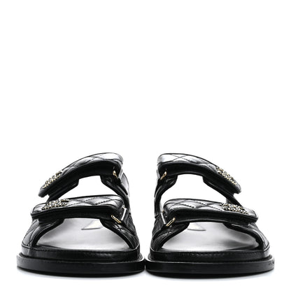 Chanel Lambskin Quilted Velcro Dad Chain CC Slide Sandals 39 Black 3 of 10