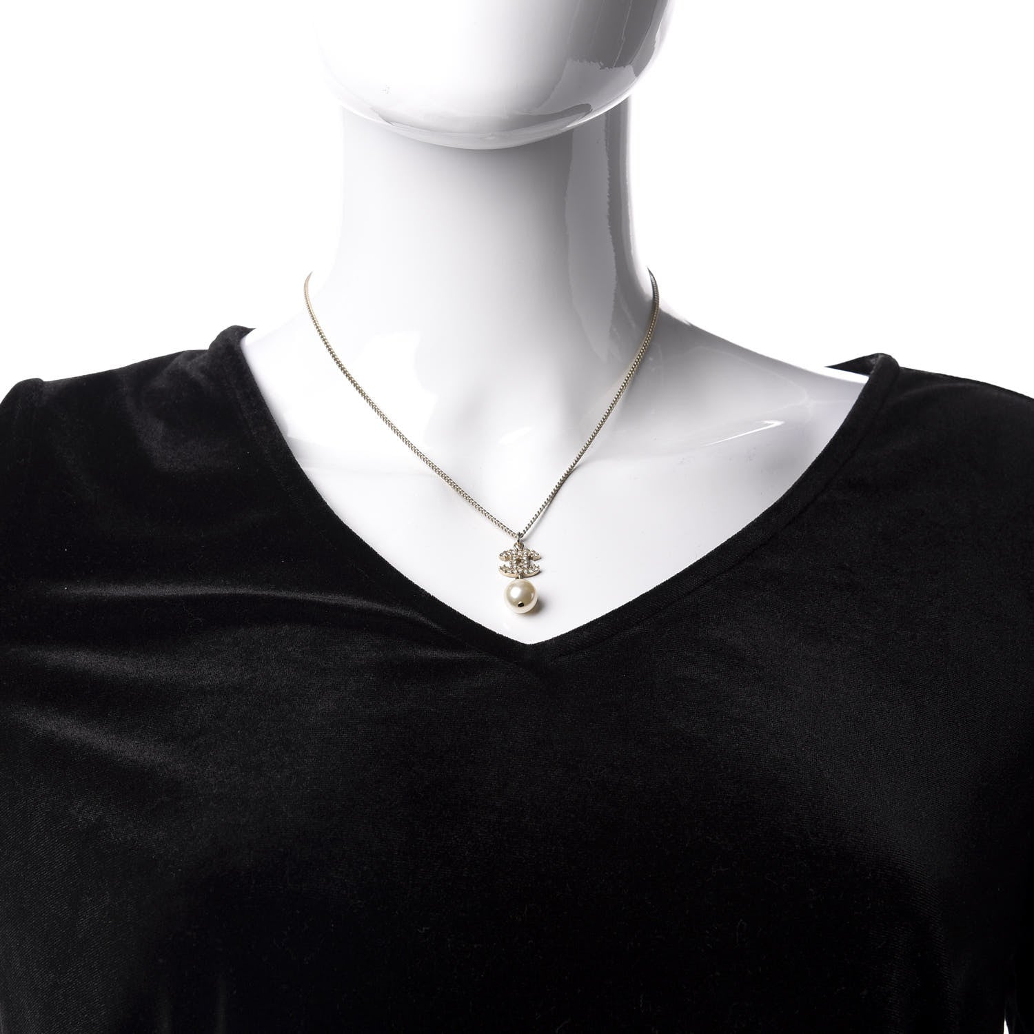 Chanel Crystal Pearl CC Drop Necklace Gold 2 of 5