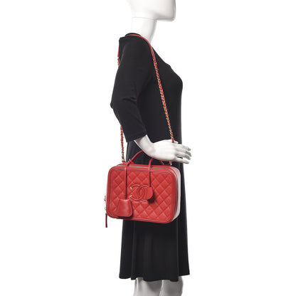 Chanel Caviar Quilted Large CC Filigree Vanity Case Red 2 of 10