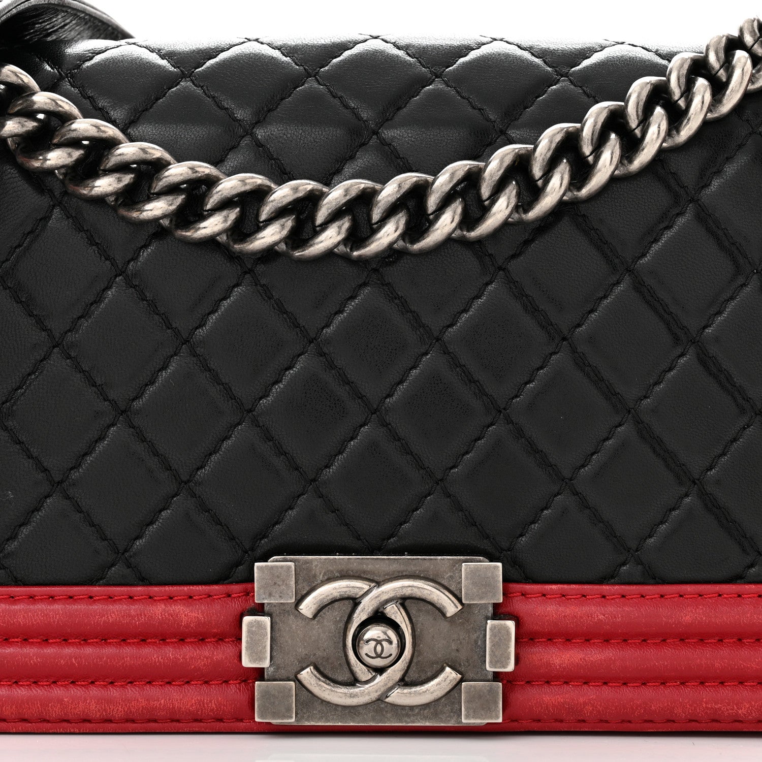 Chanel Lambskin Quilted Medium Boy Flap Black Red 8 of 10