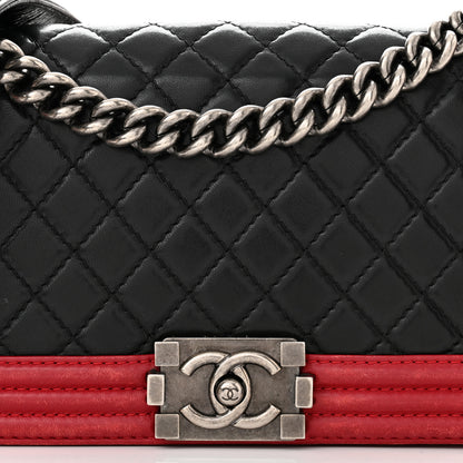 Chanel Lambskin Quilted Medium Boy Flap Black Red 8 of 10