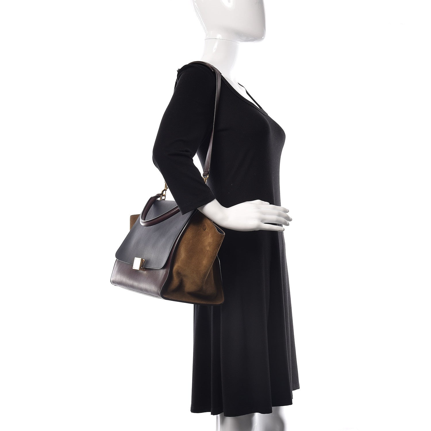 Celine Drummed Calfskin Suede Medium Tri-Color Trapeze Burgundy 2 of 14