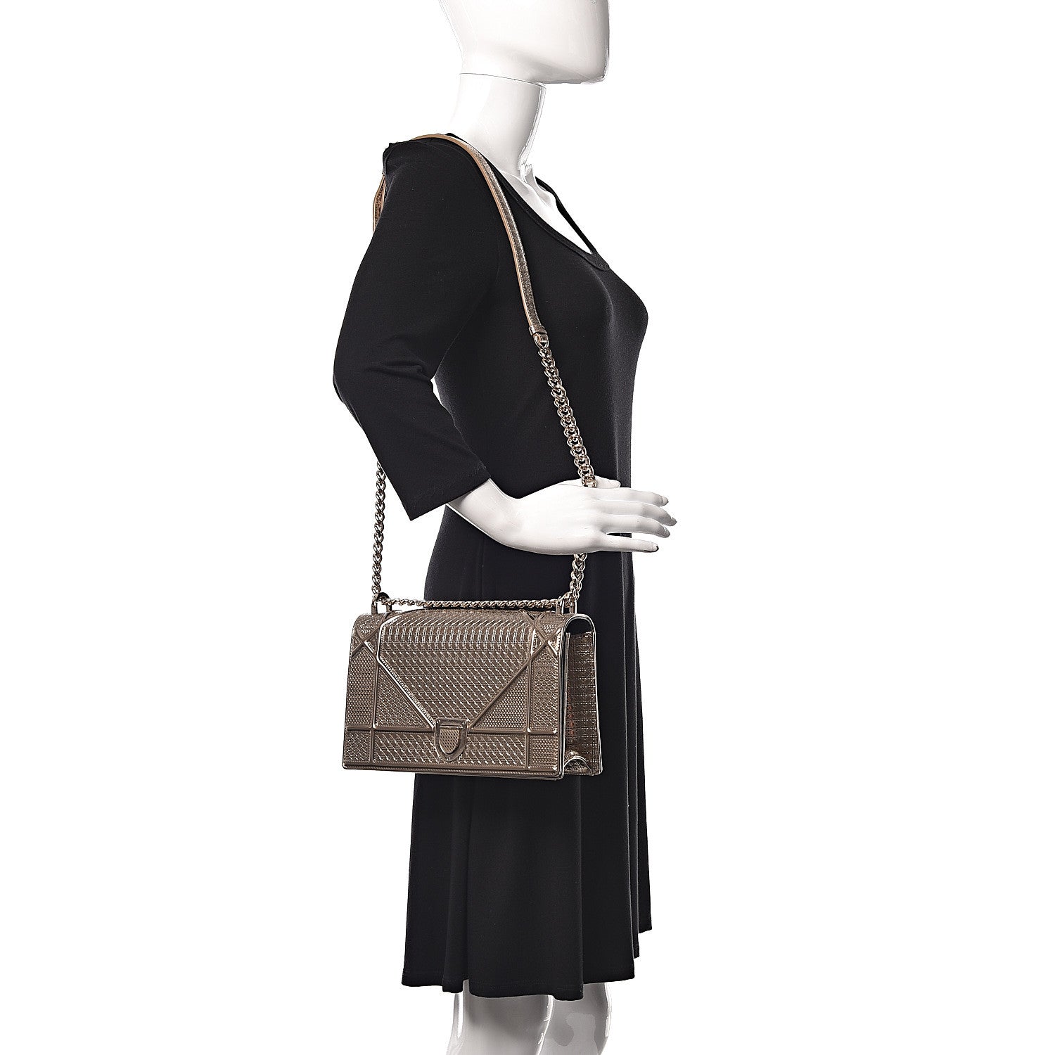 Christian Dior Metallic Patent Micro-Cannage Medium Diorama Flap Bag Gold 2 of 8