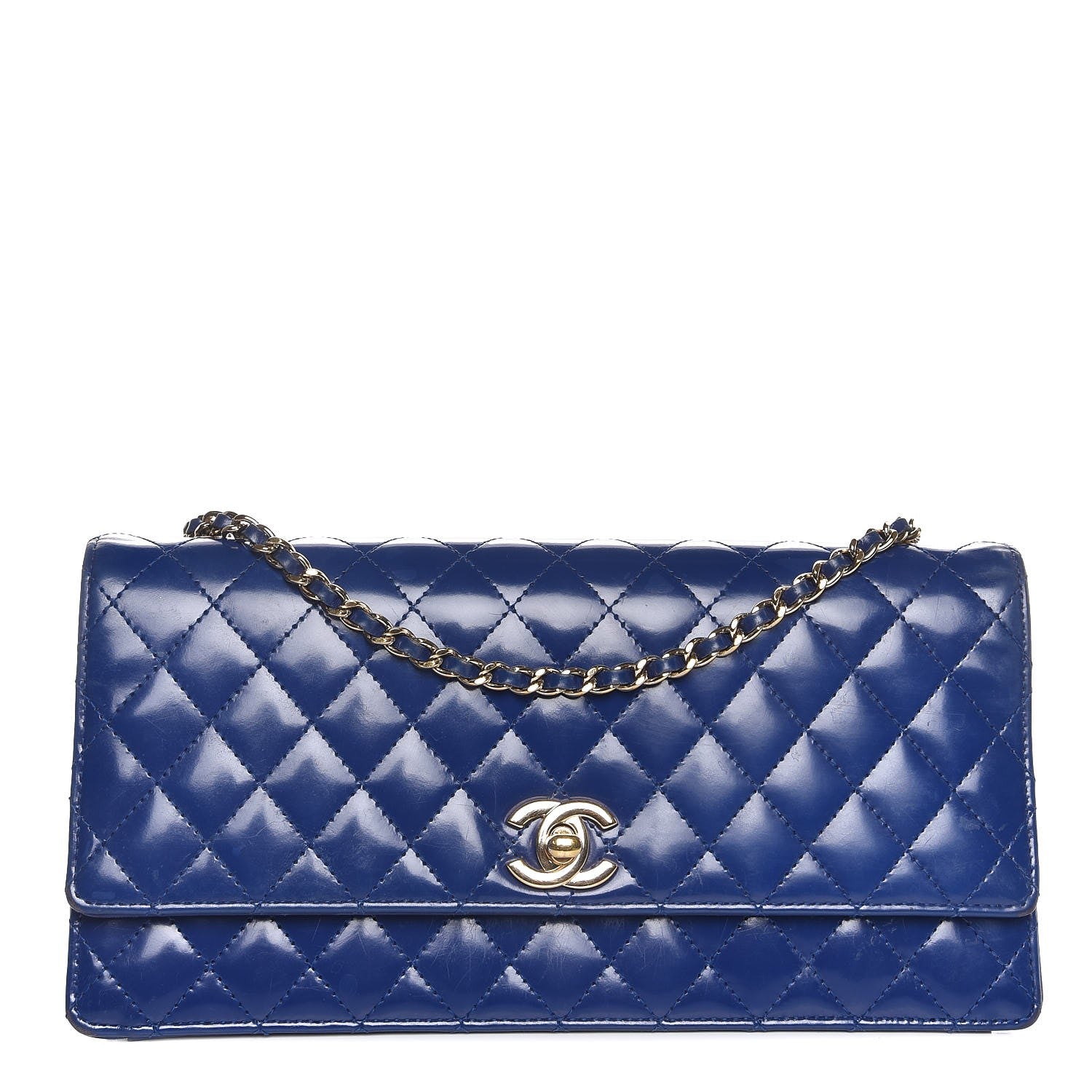 Chanel Glazed Calfskin Quilted East West Flap Blue 1 of 17