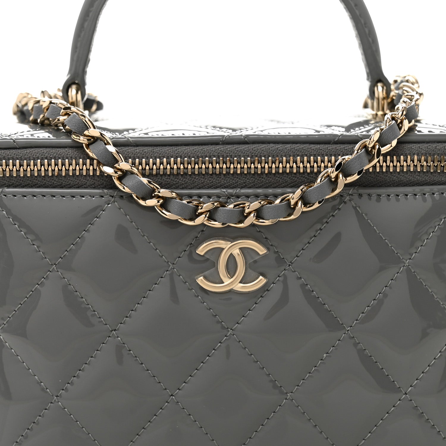 Chanel Patent Quilted Quilted Small Top Handle Vanity Case With Chain Grey 8 of 11