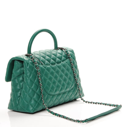 Chanel Caviar Quilted Medium Coco Handle Flap Green 3 of 7