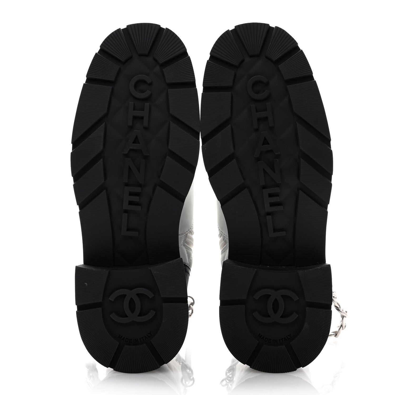 Chanel Caviar Calfskin Quilted Chain Lace Up Combat Boots 38 White Black 5 of 10