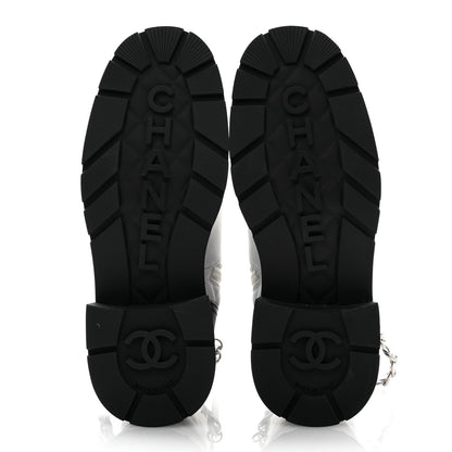 Chanel Caviar Calfskin Quilted Chain Lace Up Combat Boots 38 White Black 5 of 10