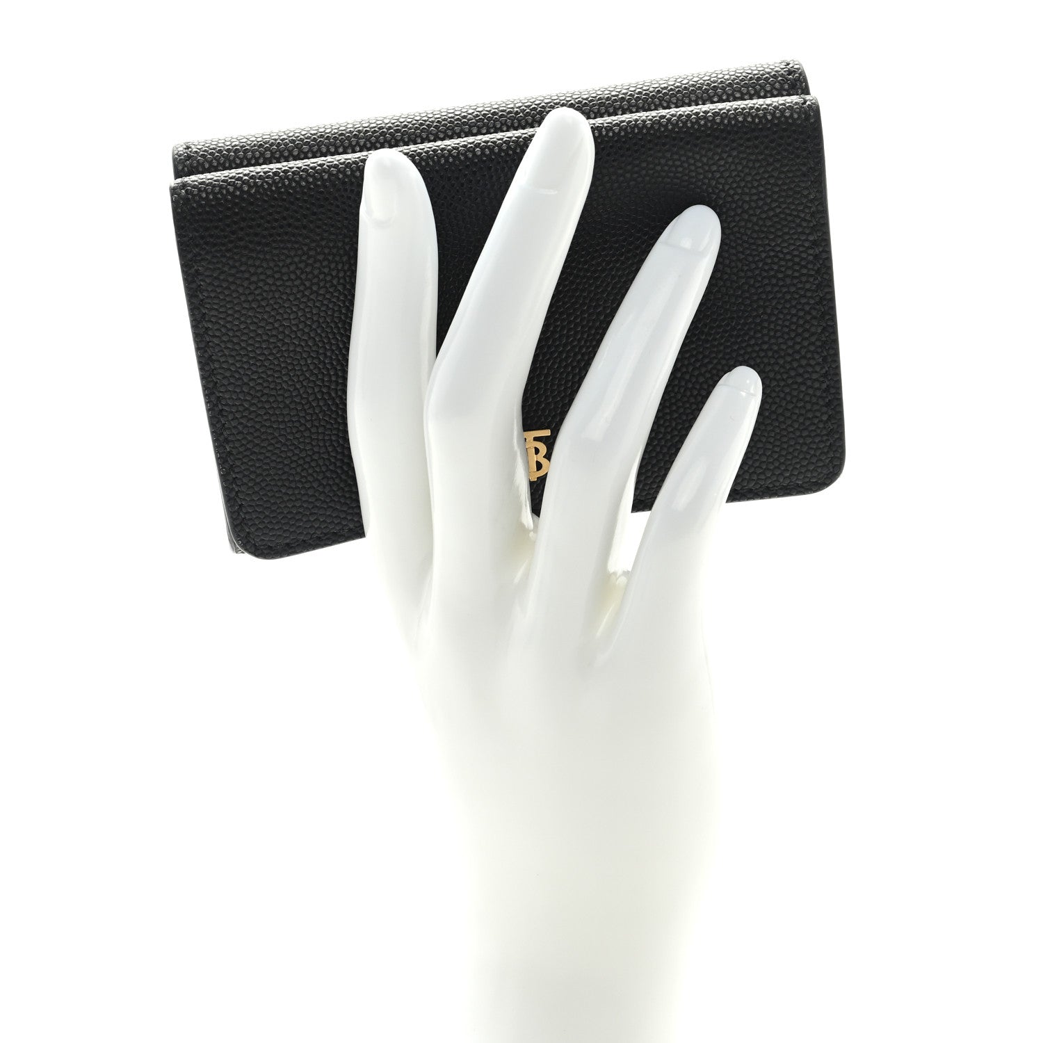 Burberry Grained Calfskin TB Compact Tri-Fold Wallet Black 2 of 6