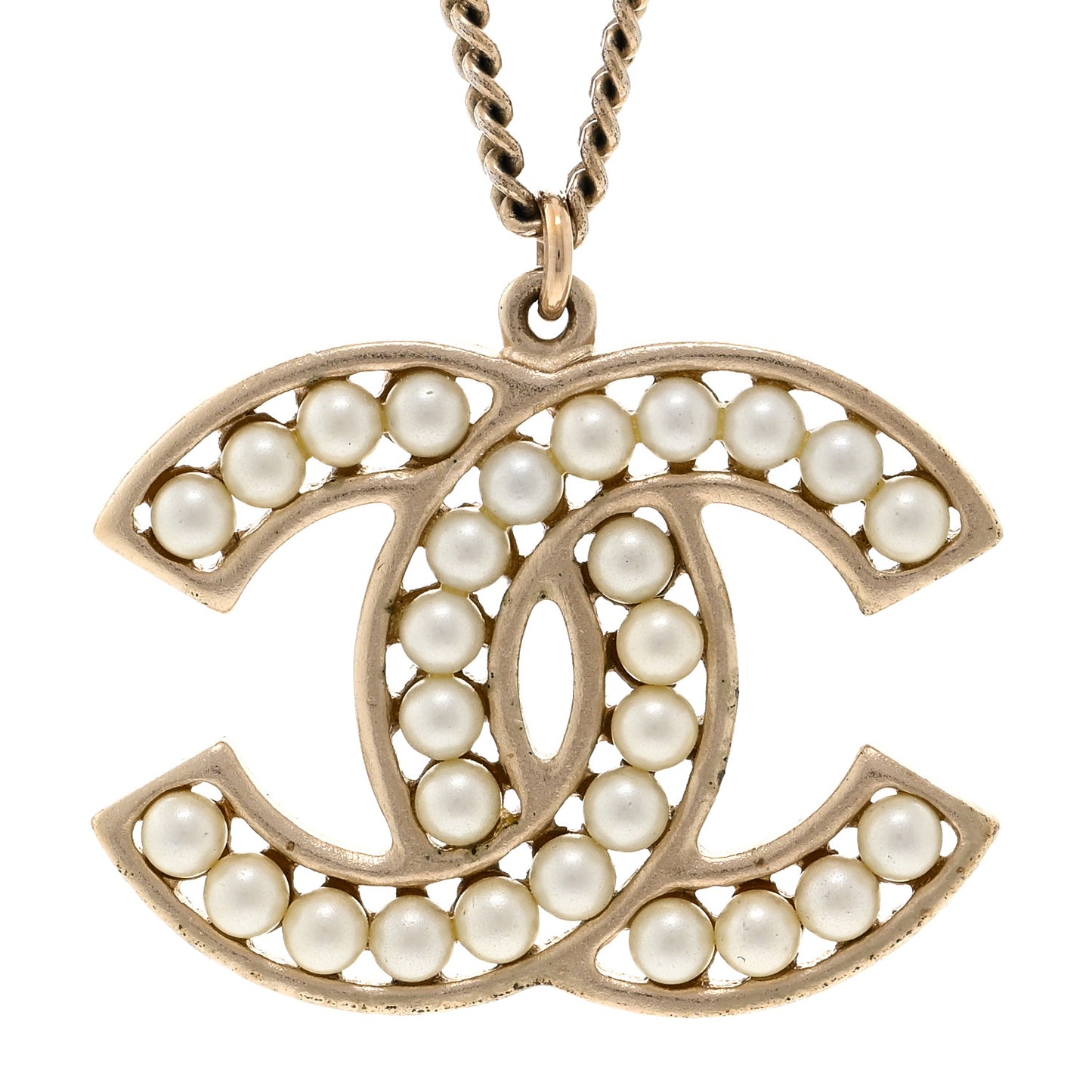 Pearl CC Pendant Necklace Gold
