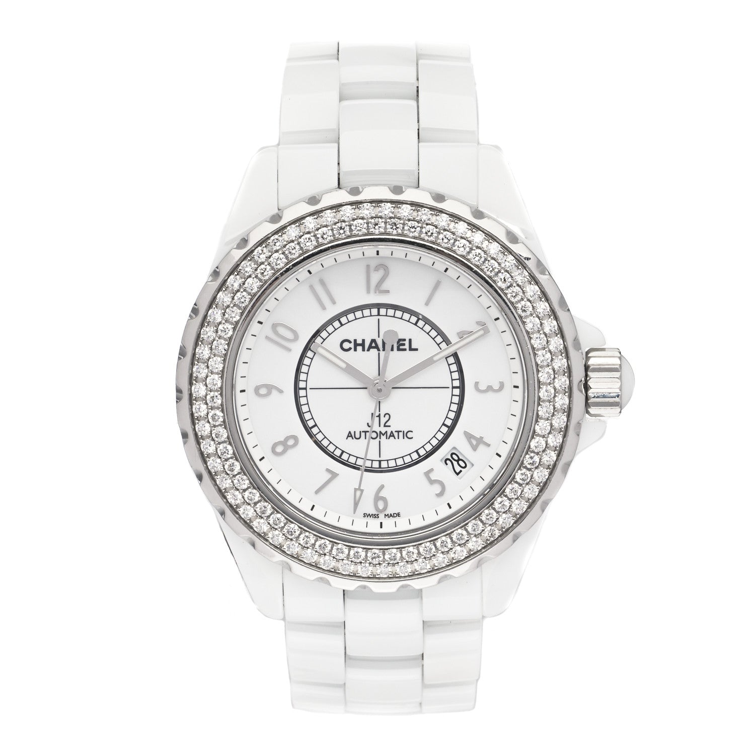 Chanel Stainless Steel Ceramic Diamond Pave Bezel 38mm J12 Automatic Watch White 1 of 4