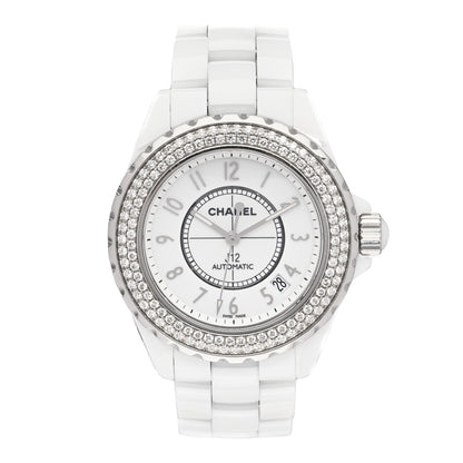 Chanel Stainless Steel Ceramic Diamond Pave Bezel 38mm J12 Automatic Watch White 1 of 4