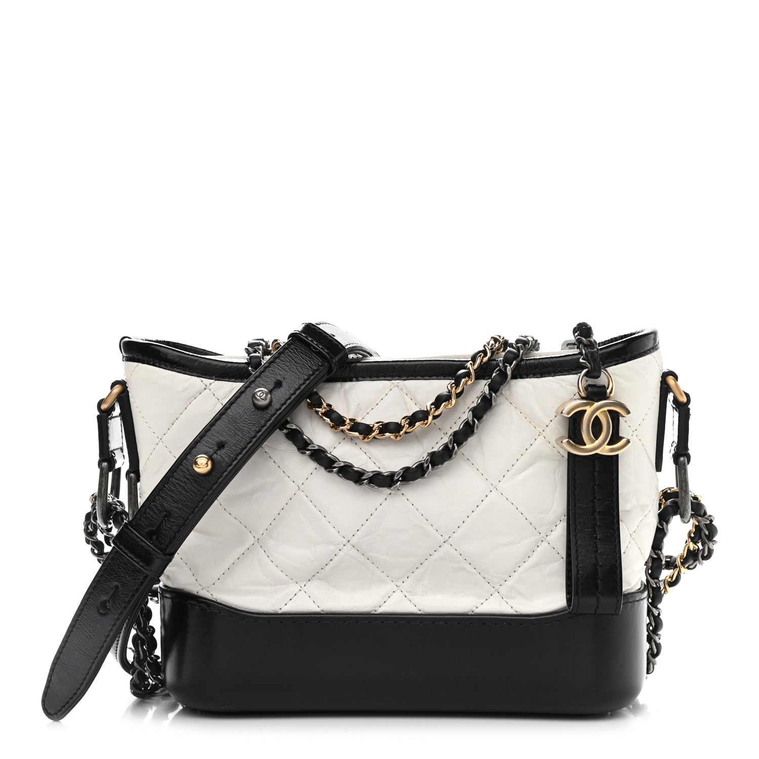 Chanel Aged Calfskin Quilted Small Gabrielle Hobo Black White 1 of 11