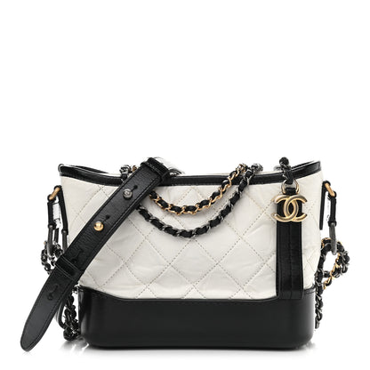 Chanel Aged Calfskin Quilted Small Gabrielle Hobo Black White 1 of 11