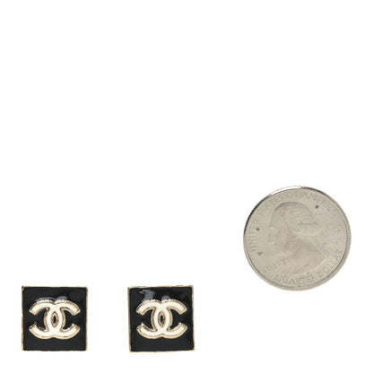 Chanel Enamel CC Square Earrings Black White 2 of 4