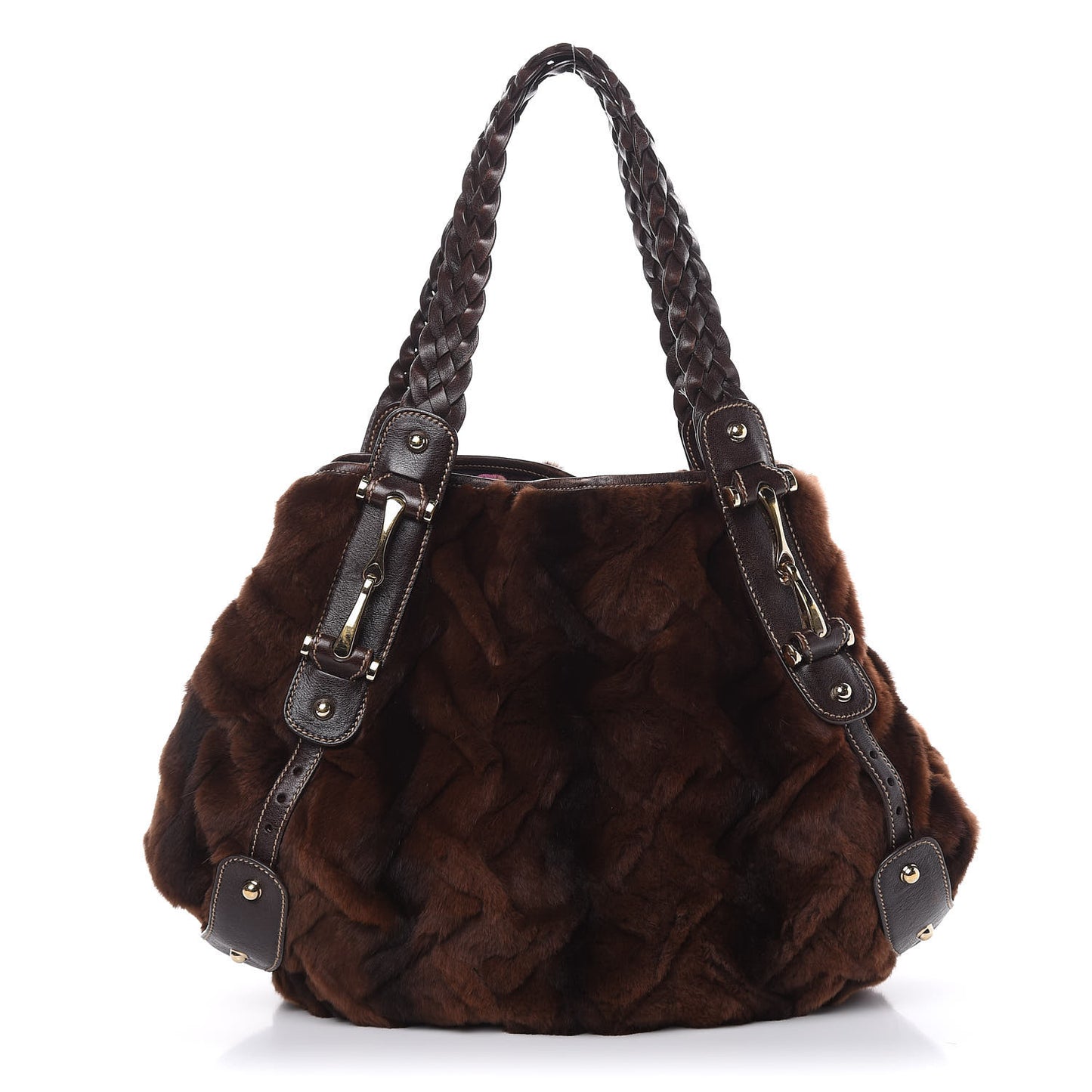 Mink Fur Calfskin Medium Pelham Shoulder Bag Brown