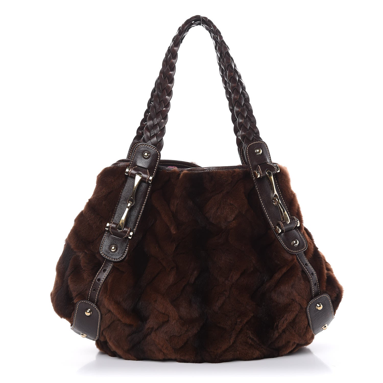 Gucci Mink Fur Calfskin Medium Pelham Shoulder Bag Brown 1 of 14