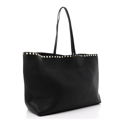 Valentino Garavani Grained Calfskin Rockstud Shoulder Tote Black 3 of 9