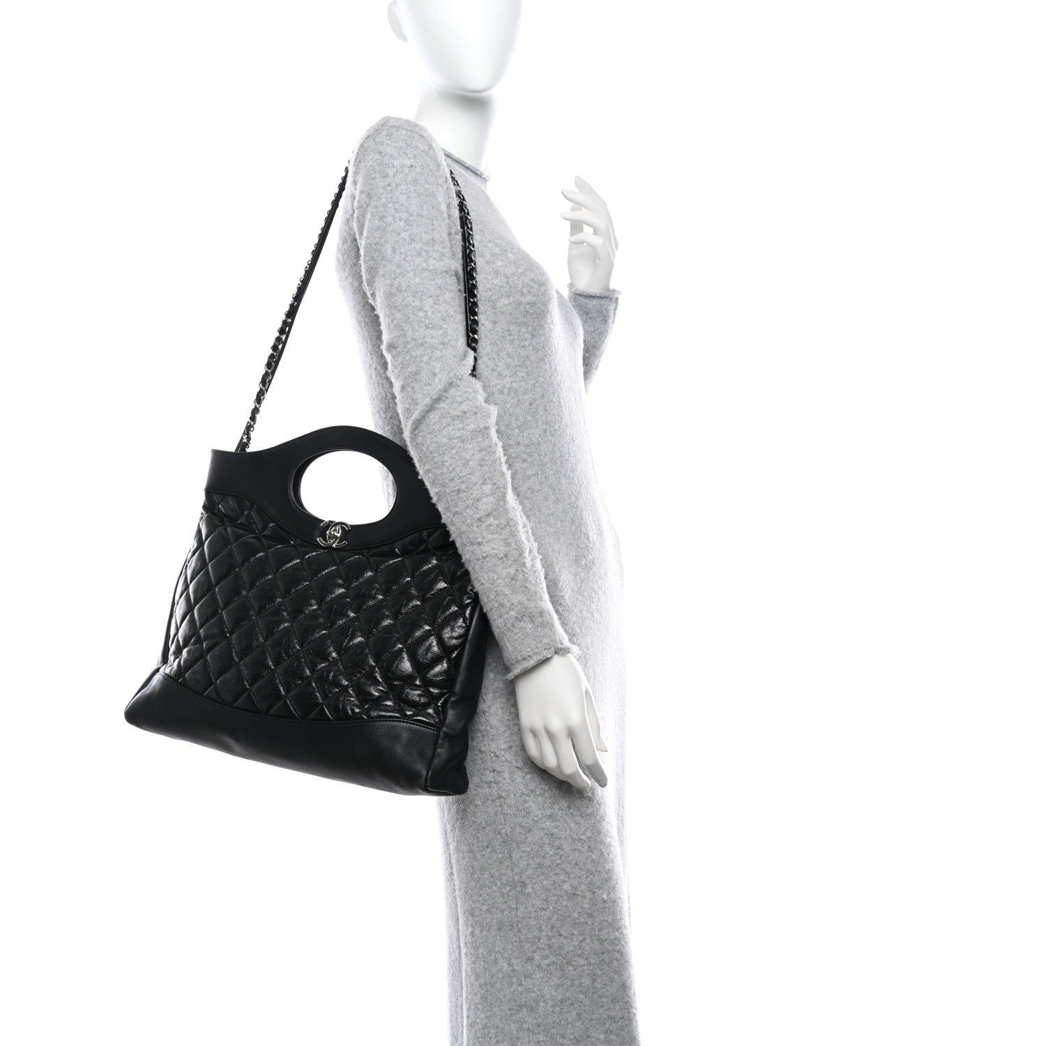 Chanel Shiny Aged Calfskin Quilted Large 31 Shopping Bag Black 2 of 11