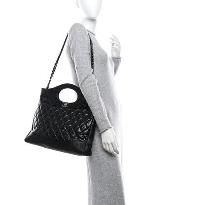 Chanel Shiny Aged Calfskin Quilted Large 31 Shopping Bag Black 2 of 11