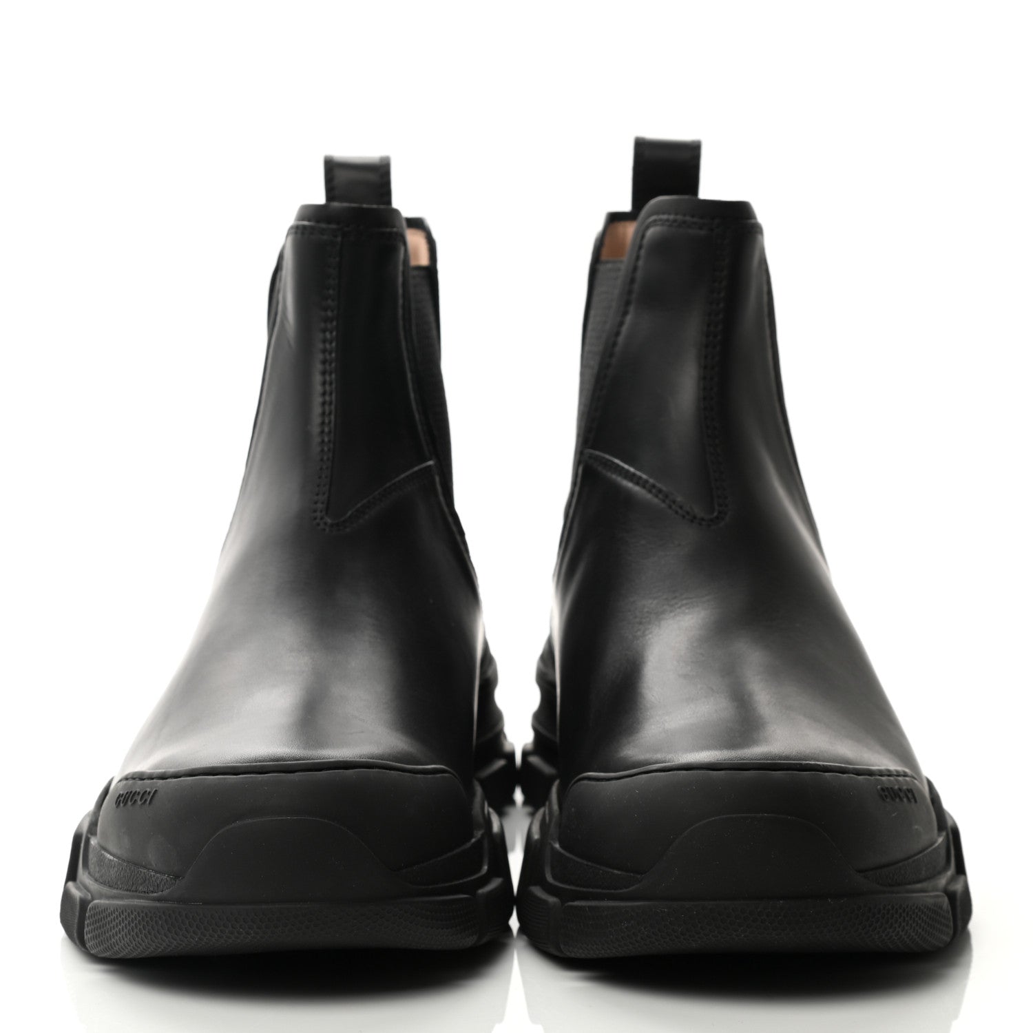 Gucci Calfskin Logo Mens Lug Sole Chelsea Ankle Boots 9 Black 2 of 12