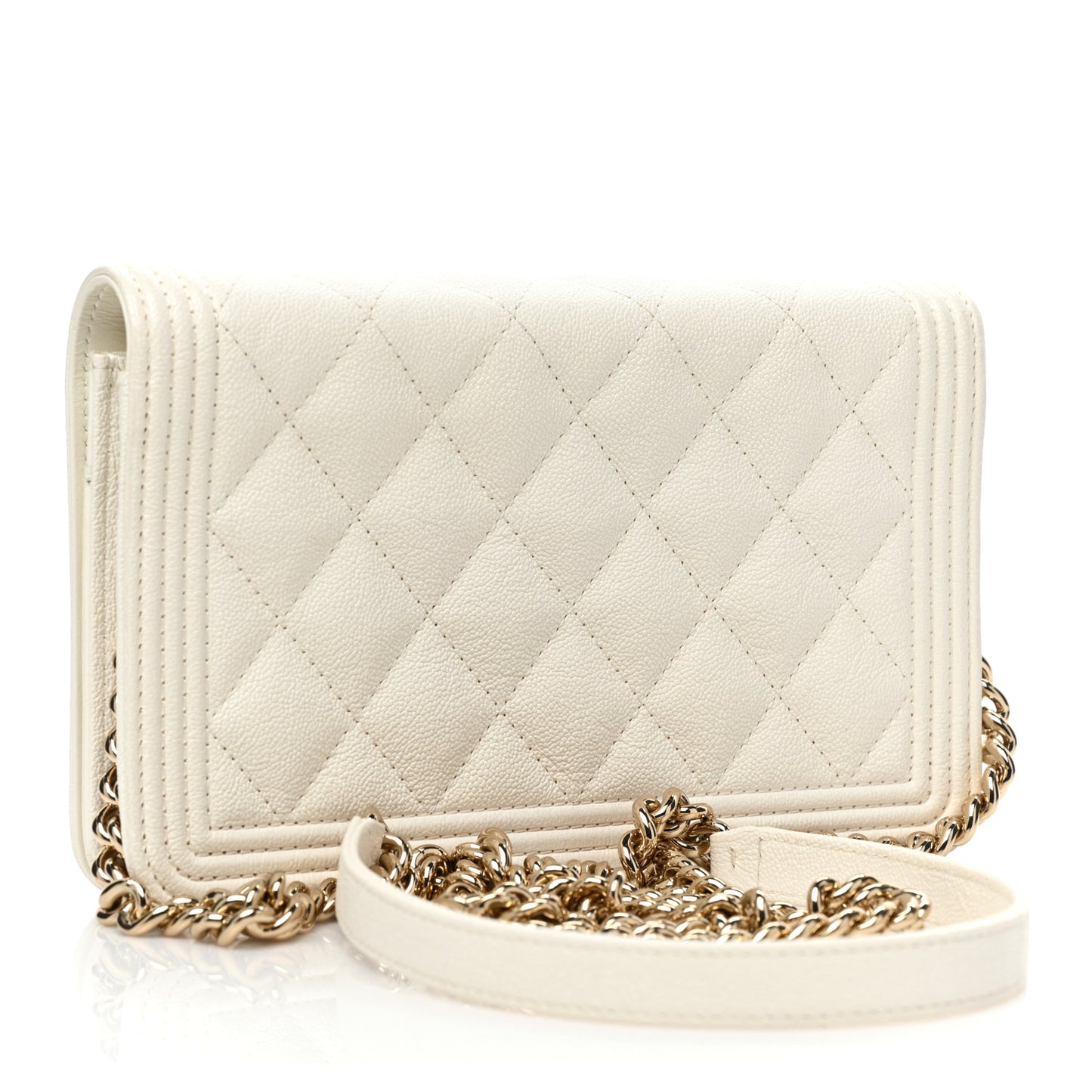 Caviar Quilted Boy Wallet On Chain WOC White