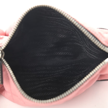 Prada Tessuto Nylon Saffiano Impunturato Quilted Barrel Pochette Pink Black 5 of 12