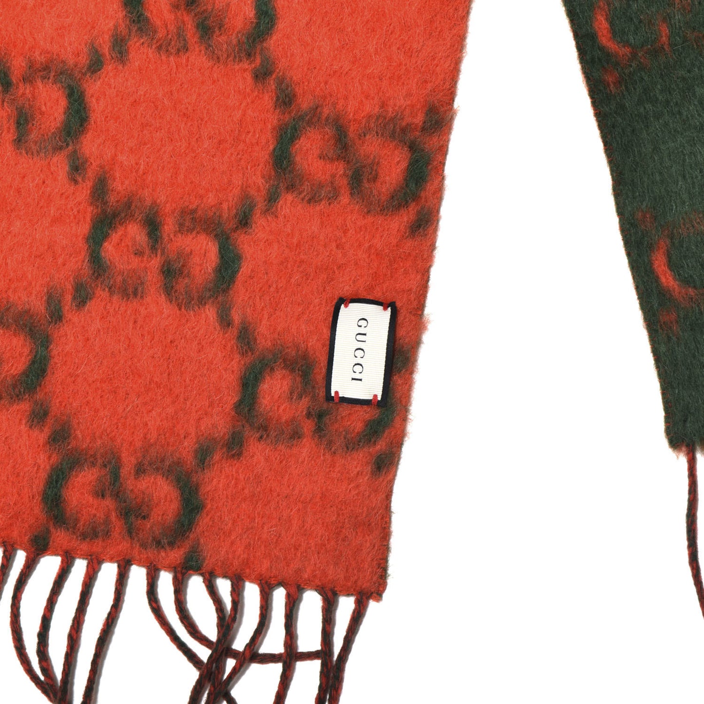 Wool Alpaca GG Monogram Big GG Rock Scarf Green Red