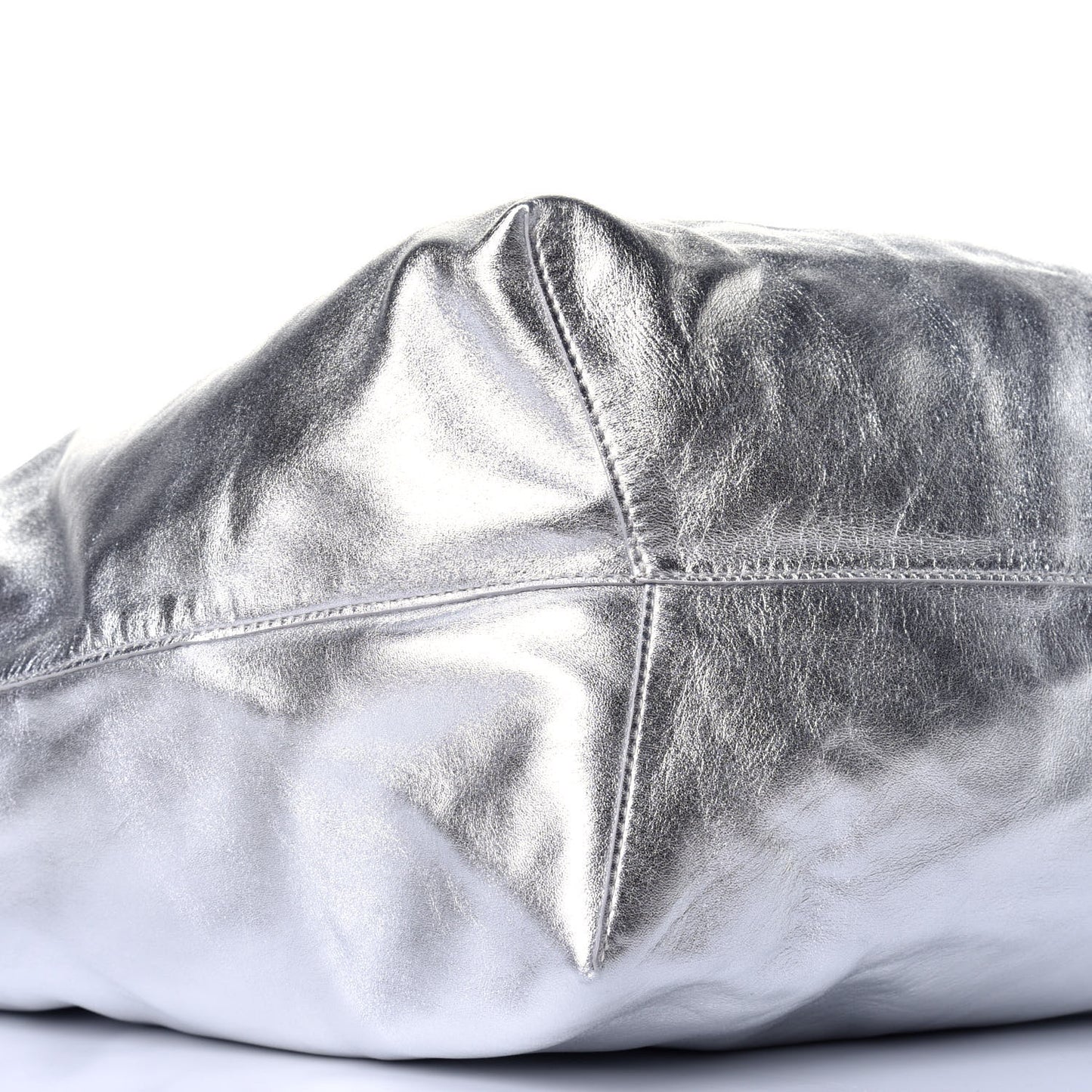 Metallic Lambskin Oversized Tote Silver