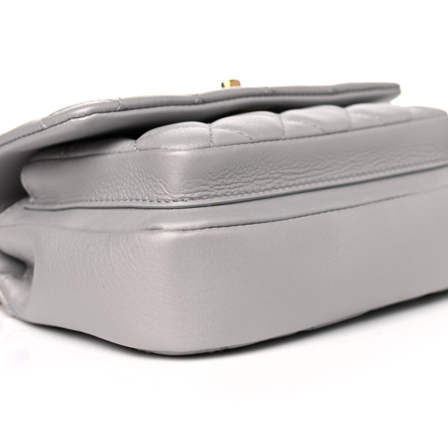 Calfskin Quilted Top Handle Flap Light Grey