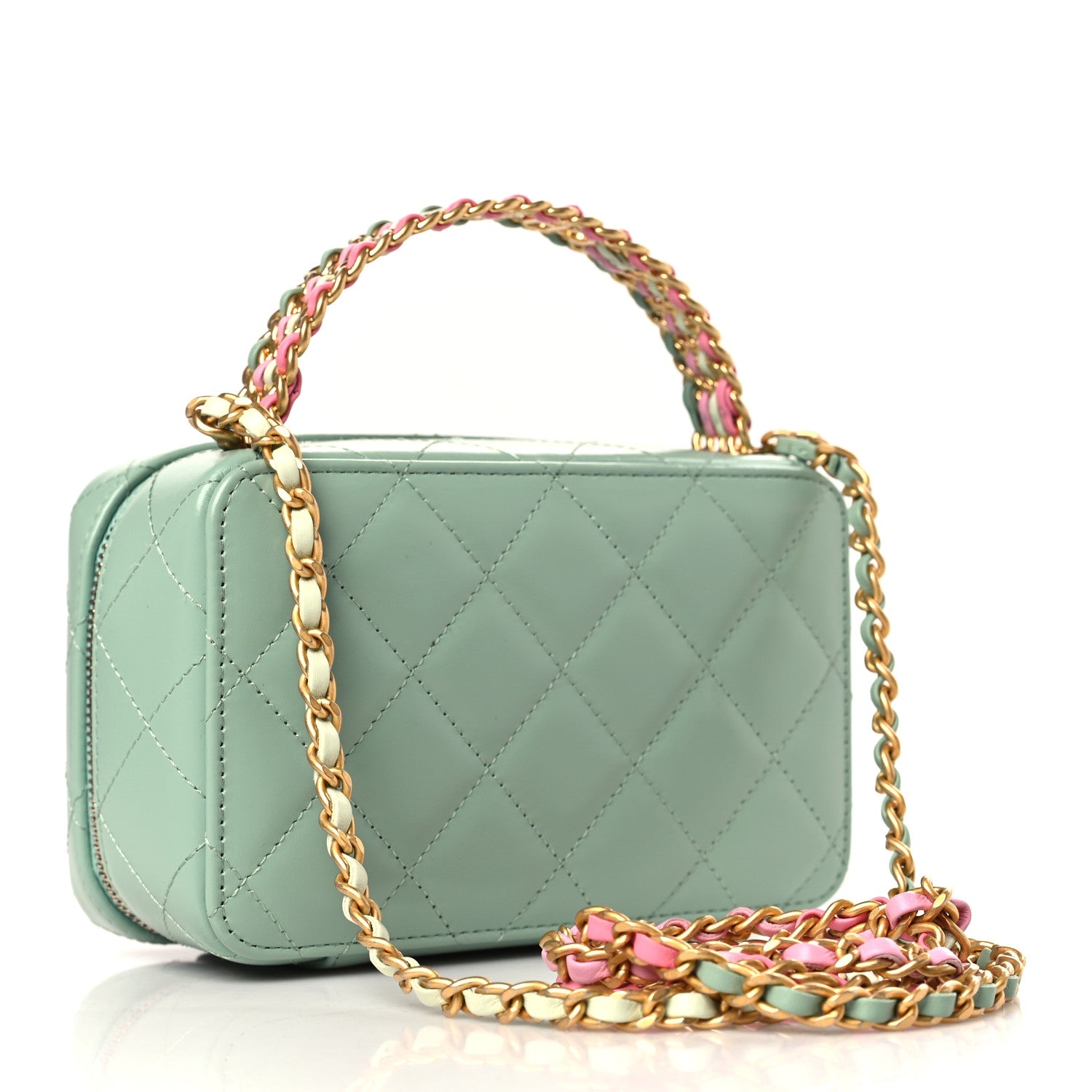 Chanel Lambskin Quilted Top Handle Small Vanity Case Light Green 3 of 9