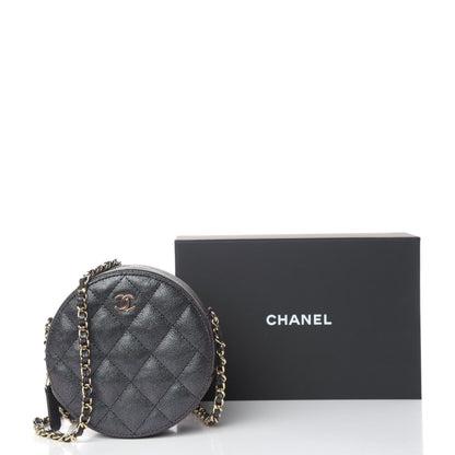 Chanel Iridescent Caviar Quilted Round Clutch With Chain Black 10 of 10