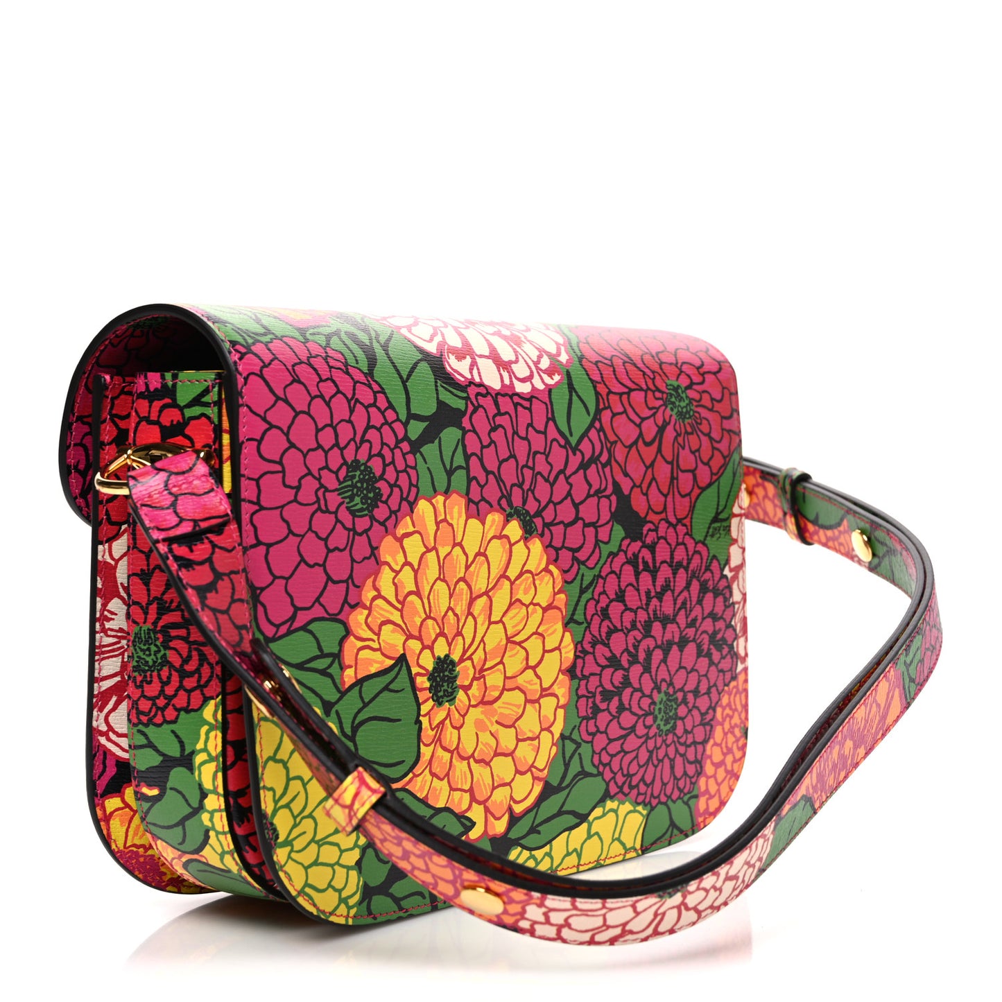 X KEN SCOTT New Shangai Calfskin Pomponica Print Horsebit 1955 Shoulder Bag Multicolor Fuxia Pompon
