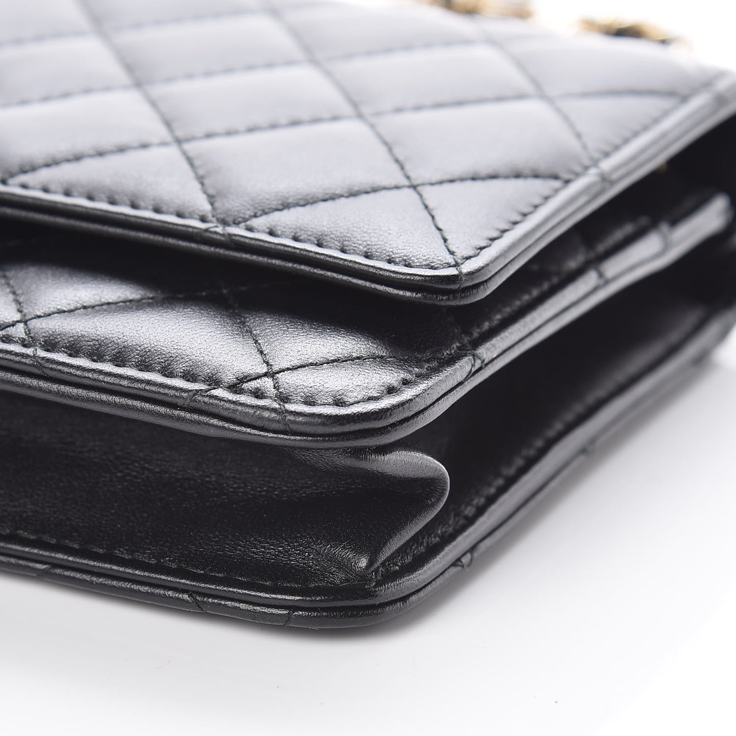 Lambskin Quilted Trendy CC Wallet On Chain WOC Black