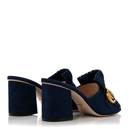 Gucci Kid Scamosciato GG Marmont Fringe 75mm Slide Sandals 36.5 Blue Ink 4 of 8