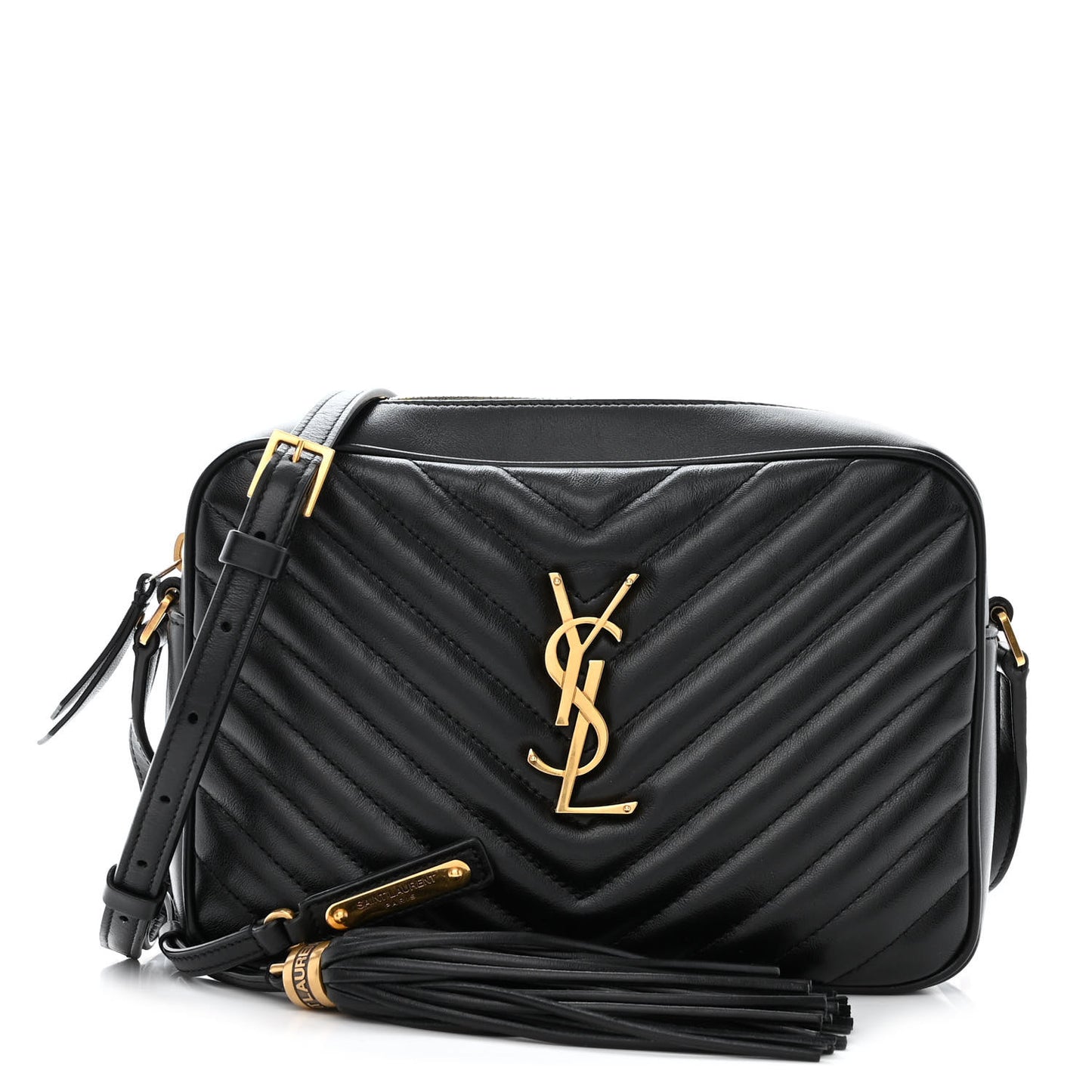 SAINT LAURENT Calfskin Matelasse Monogram Lou Camera Bag Black
