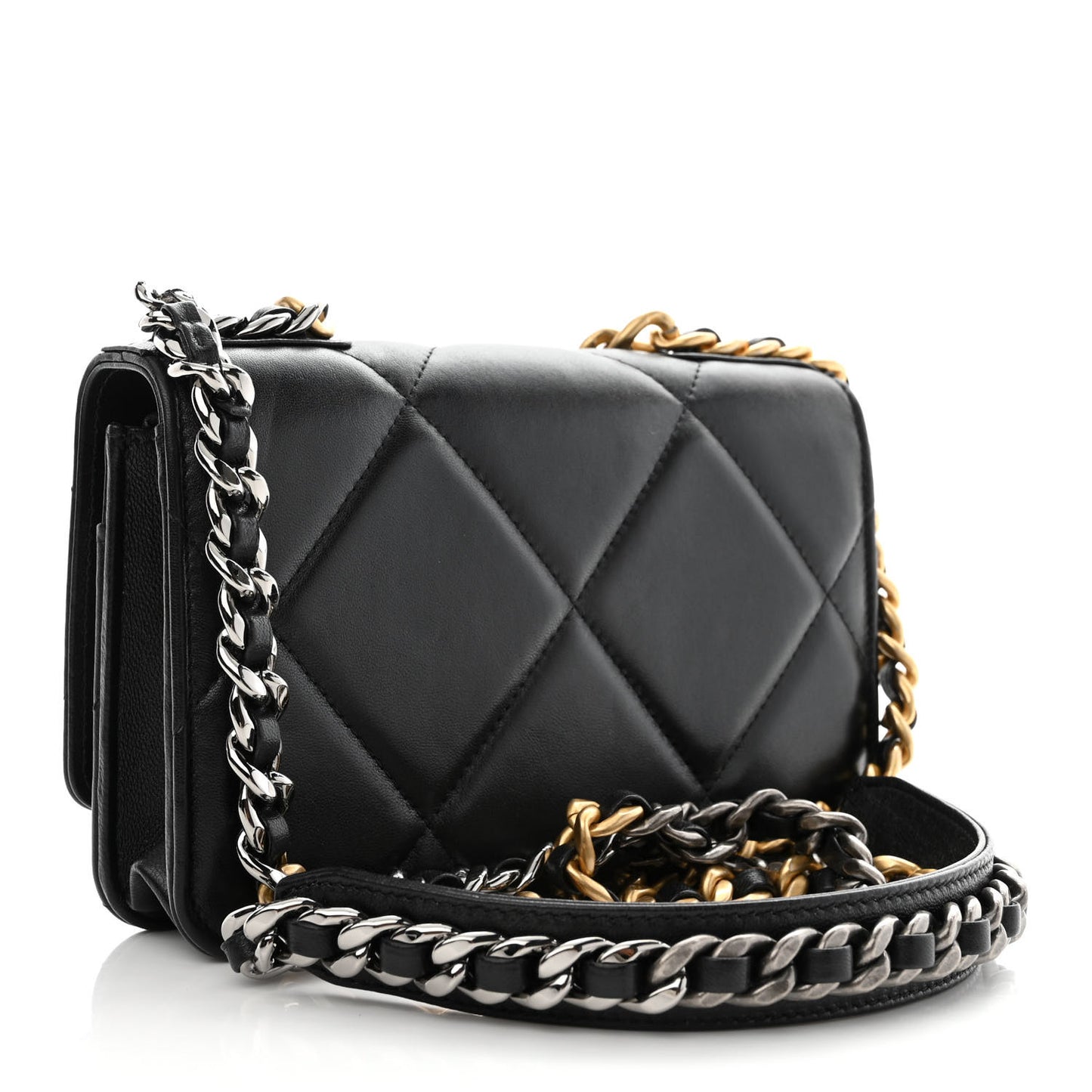 Lambskin Quilted Chanel 19 Wallet On Chain WOC Black