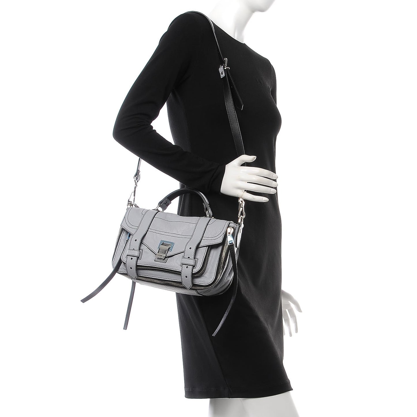 Paper Lambskin Tiny PS1 Plus Zip Satchel Dove Grey